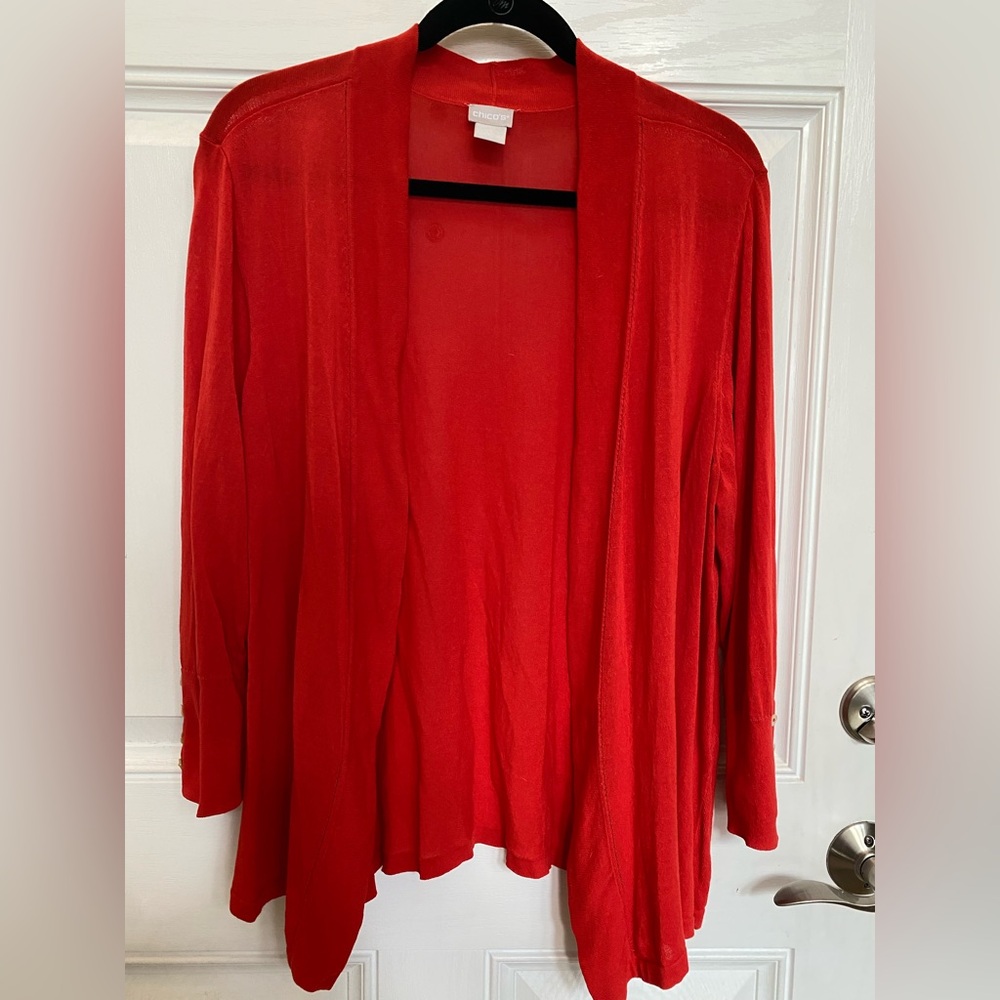 Chico's Open Front Red Cardigan Sweater